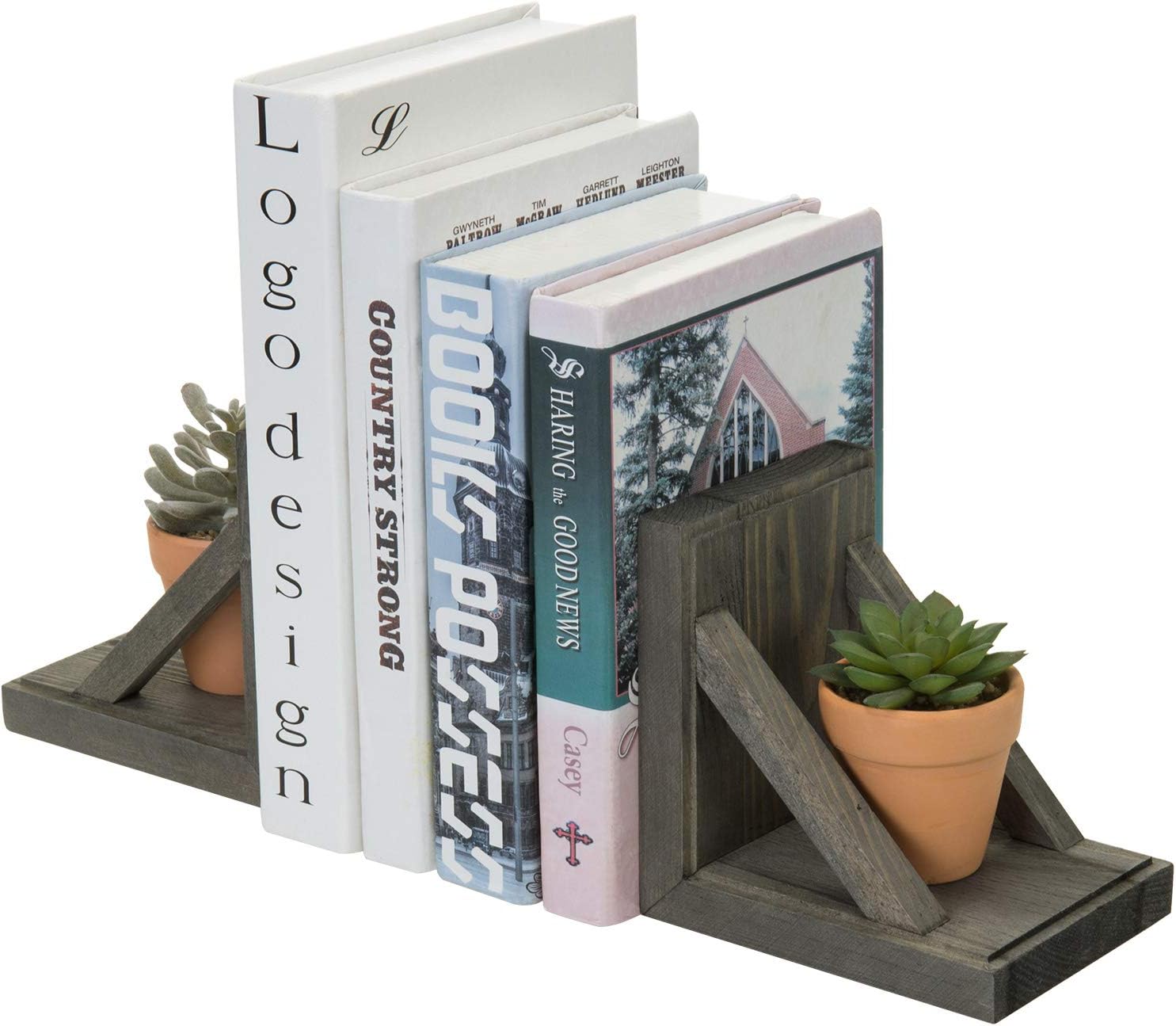 Amazon.com: MyGift Vintage Gray Solid Wood Decorative Bookends with ...