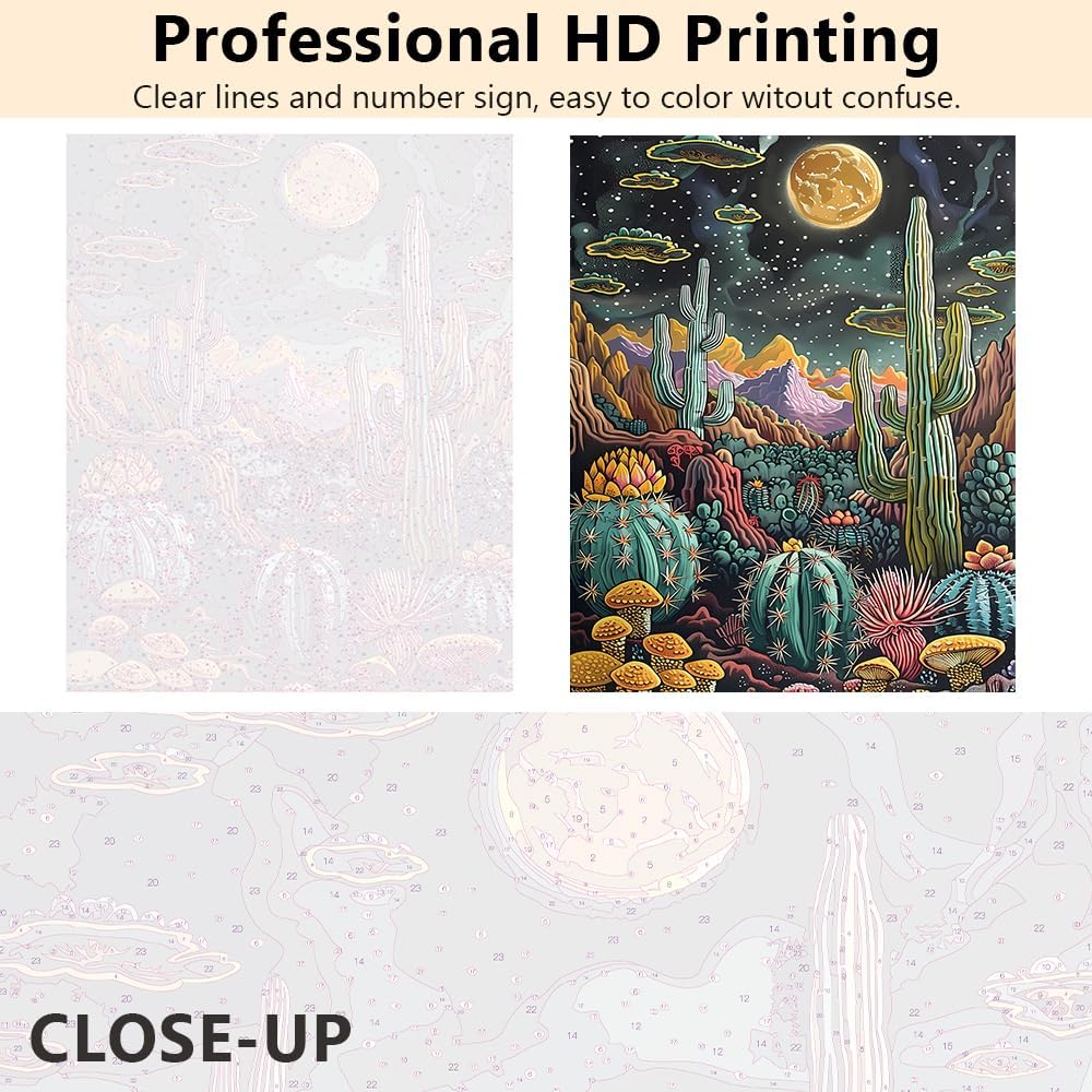 Paint by Numbers Kit for Adults - Mushroom in the Moonlit Garden Adult Paint by Number Kits on Canvas Without Frame for Beginner, Abstract Plants Oil Painting Kit for Gift Home Wall Decor 16x20 Inch image 3