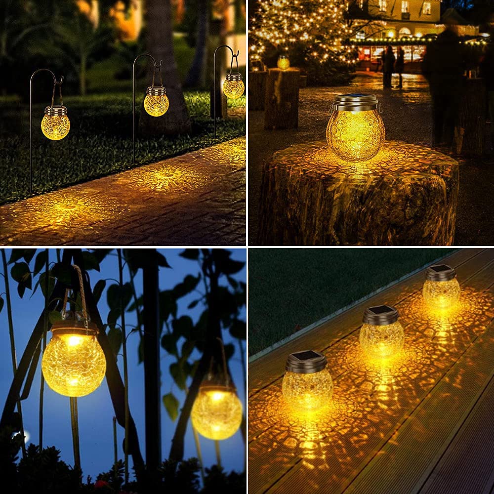 Lanterna Solare Esterno - XRR 30 LEDs 2 Pezzi Lanterne Solari da Esterno di vetro Impermeabile Luci Solari, Sospensione Solare Giardino Decorativa per Gazebo, Patio, Parco, Prato (Bianco Caldo)