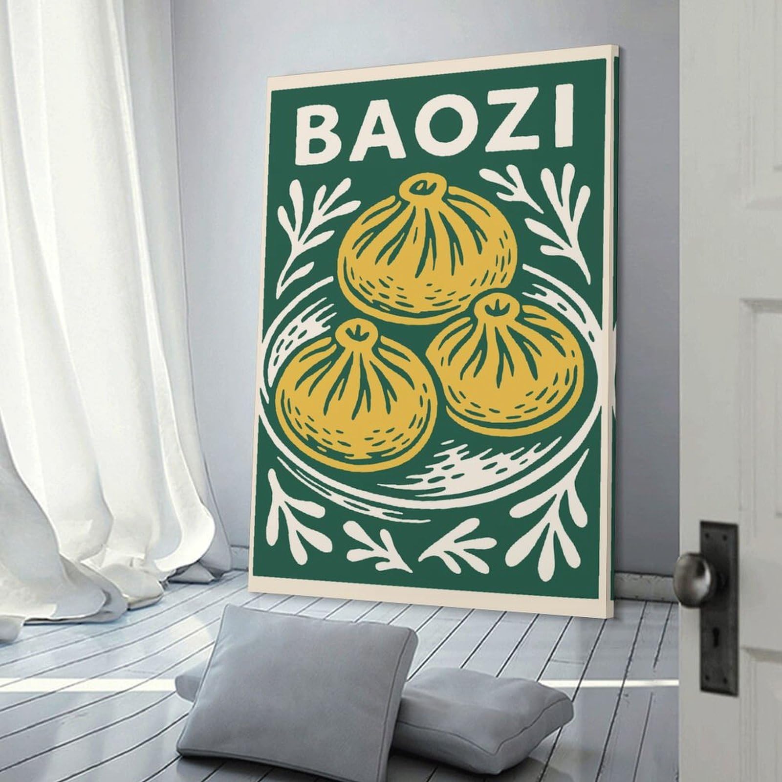 Junmoney Baozi Dumplings with Floral Accents Room Decor Wall Art 08x12inch(20x30cm), for Bedroom, Guest Room Or Reading Nook, An Easy Wall Refresh for Bedrooms