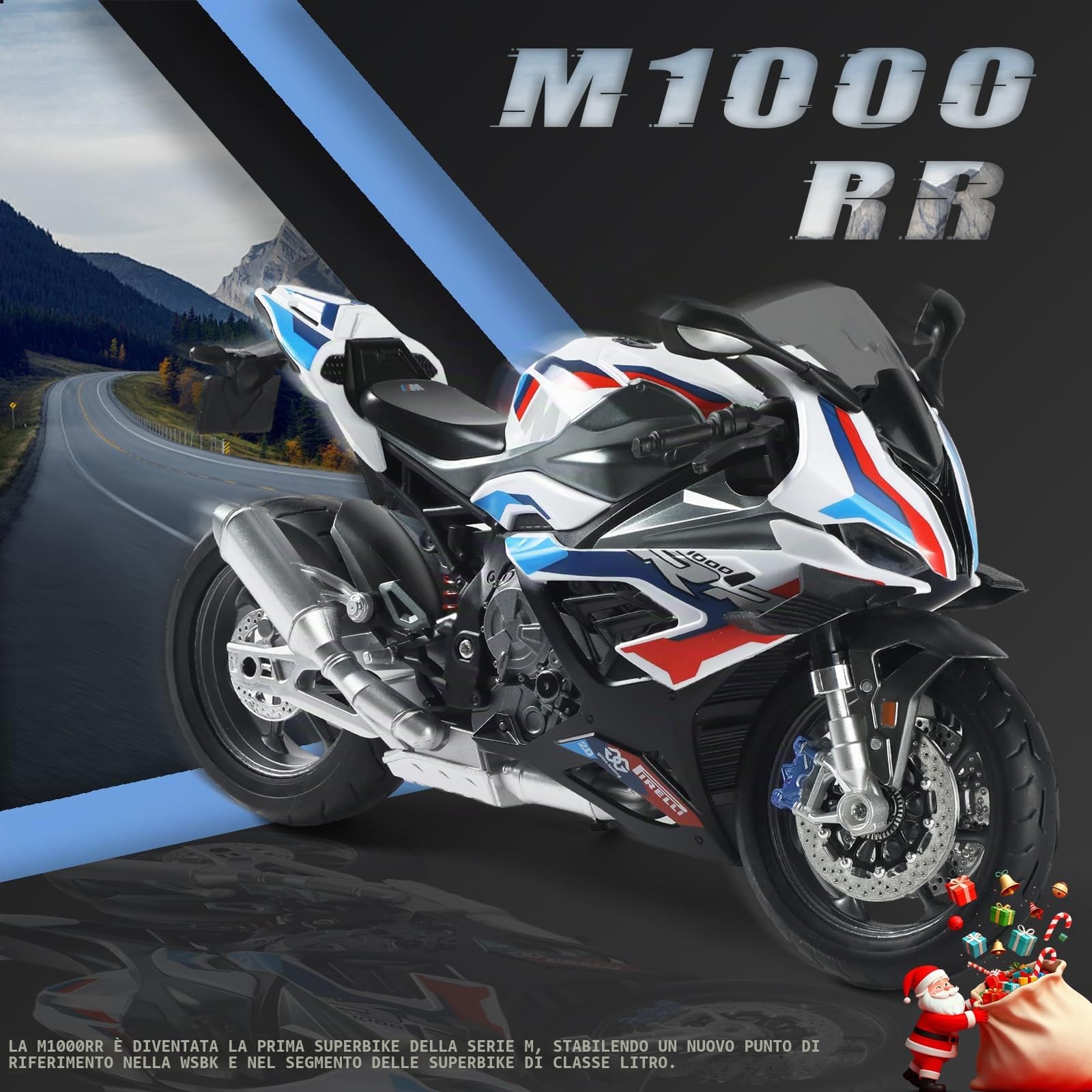 1:9 per BMW M 1000RR, modello finito in ghisa, mini regalo per adulti, decorazione per collezionisti (bianco, con confezione regalo)