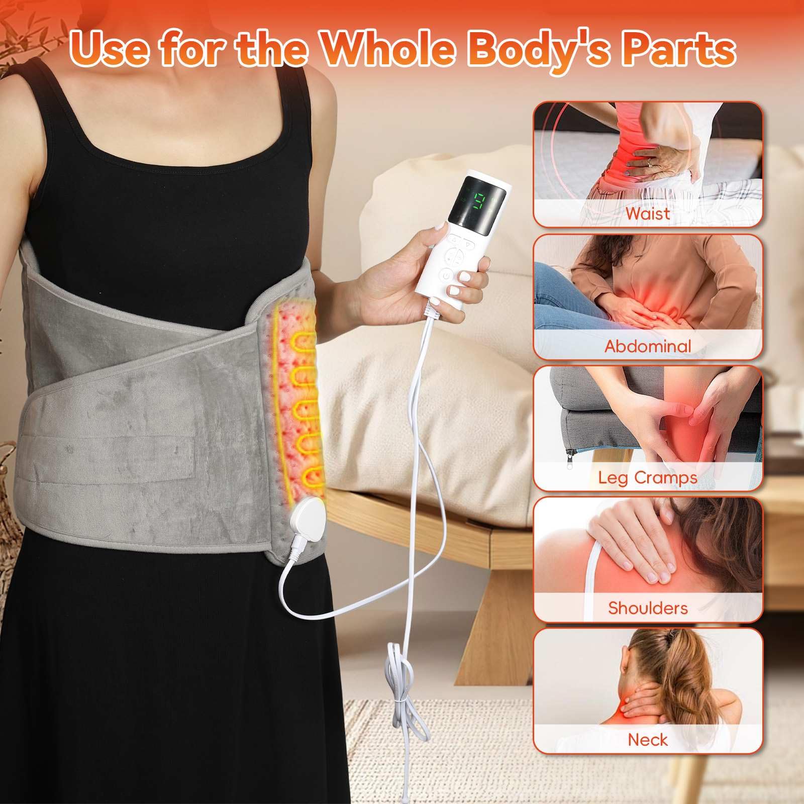 Alfombra eléctrica de 125 x 30 cm, con 9 niveles de temperatura y apagado automático, lavable más tropical para aliviar el dolor lumbar abdominal