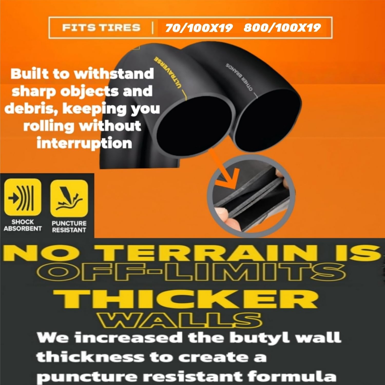 70/100-19 80/100-19 2.75/3.00-19 3.00-19 Electric Dirt Bike Inner Tube Heavy Duty - 2.1 mm Thickness for Surron Light Bee X mx3/r mx4 Talaria UltraBee EridePro X160/X260 CRF 100F 125FB 150F 450R
