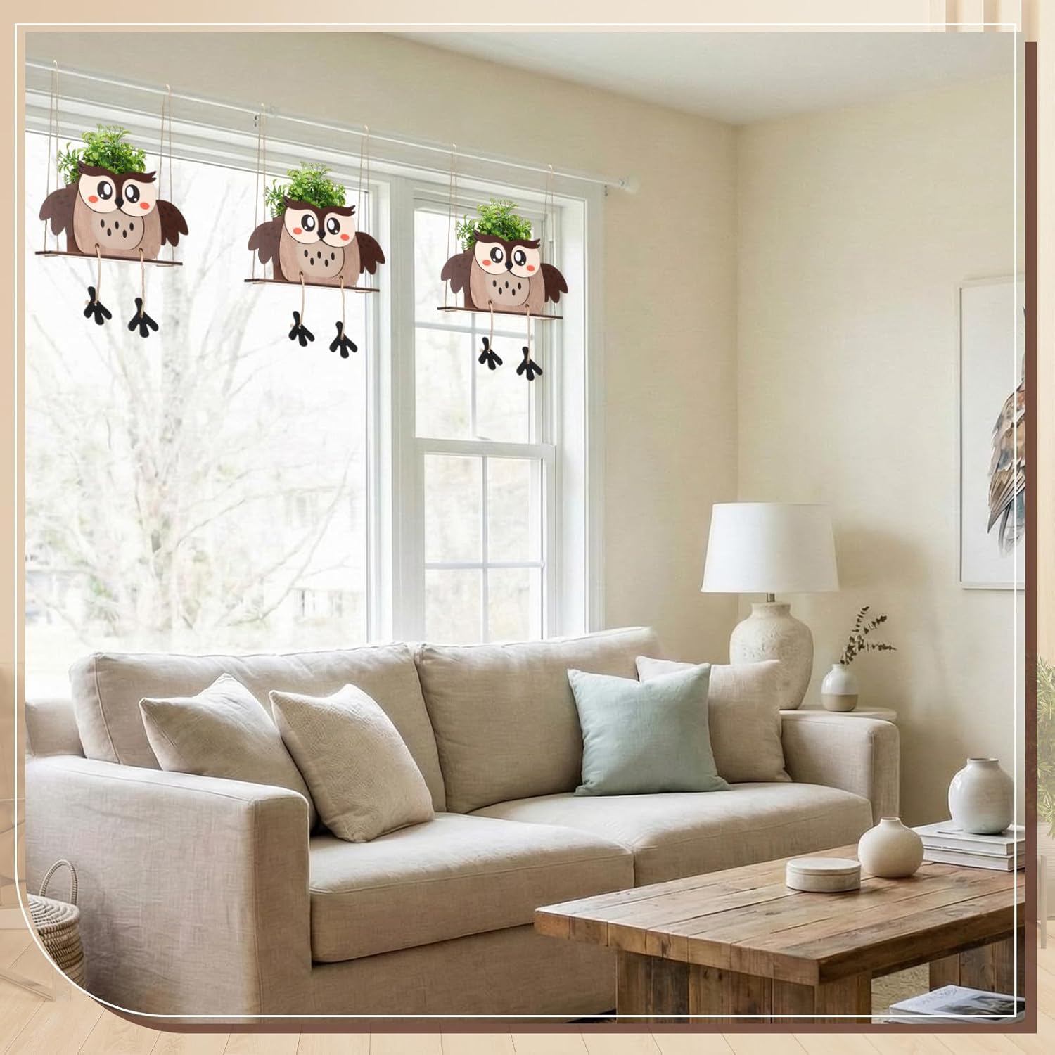 13'' Wooden Swing Owl Hanging Planters for Indoor Boho Wall Decor for Living Room Bedroom Cute Owl Home Decor Hanging Flower Pots Dry Flower Vase Gift for Mom Office Eucalyptus Decorations