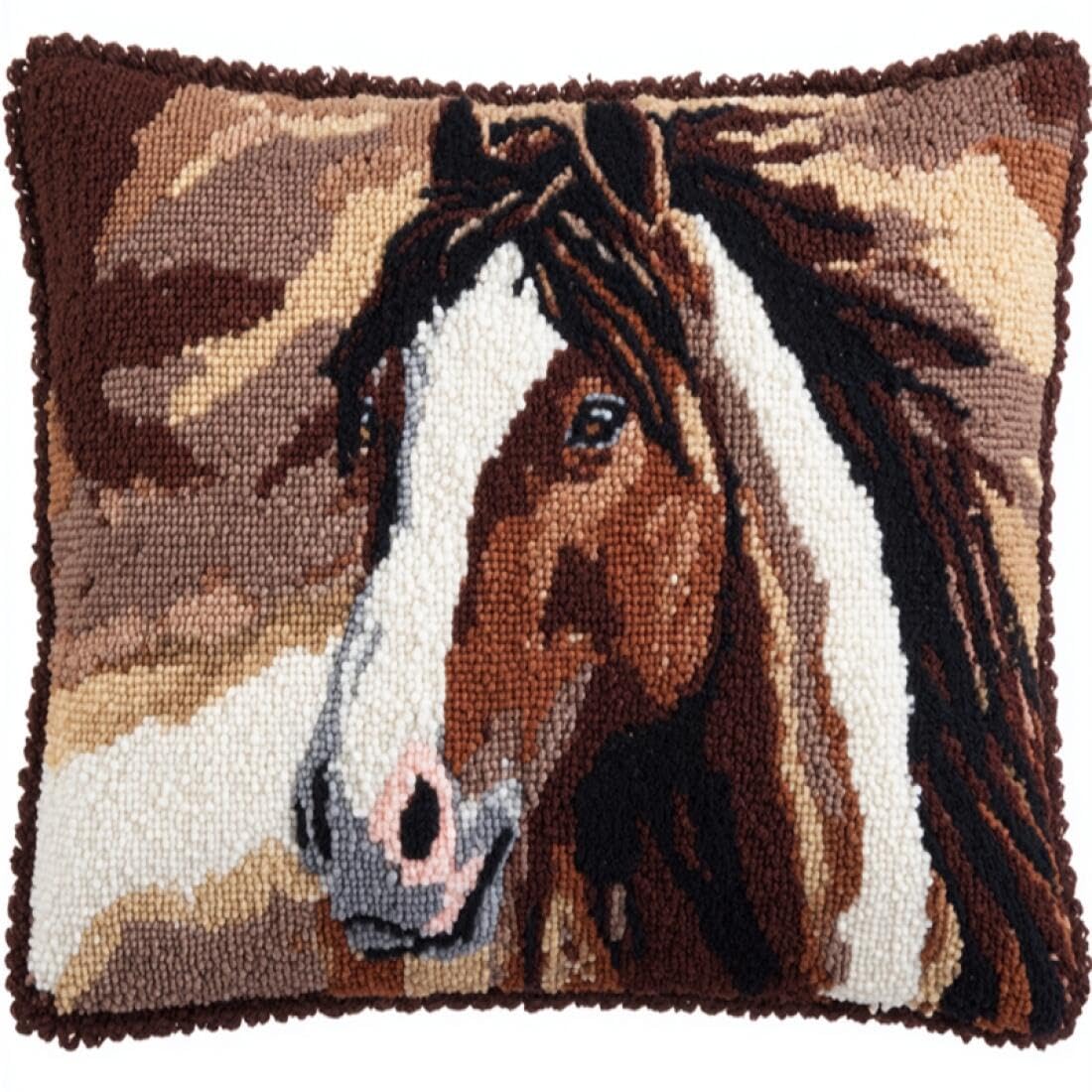 Kitquiver Animal Latch Hook Cushion Set Horse Cross Stitch Pillowcase Making Kits,DIY Latch Hook Rug Kit Embroidery 17x17In