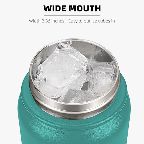 Miniatura 5 de Fanhaw Botella de agua de acero inoxidable aislada de 32 onzas con tapa para beber, a prueba de fugas y sudor, con tapa antipolvo (verde azul)