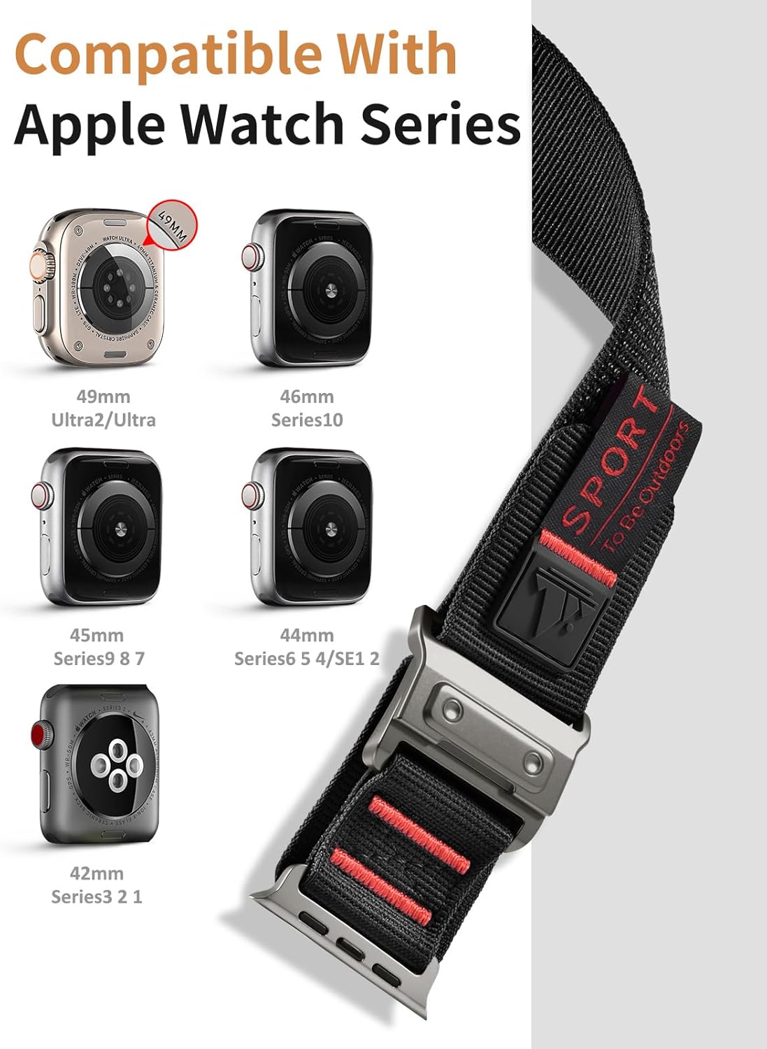 Nylon Sport Band Compatible with Apple Watch Band Series 10 46mm, 49mm 45mm 42mm 44mm For Men Women,Adjustable Magnetic Hook Buckle Watch Band Braided for iWatch Ultra 2 SE Series 10 9 8 7 6 5 4 3 2 1