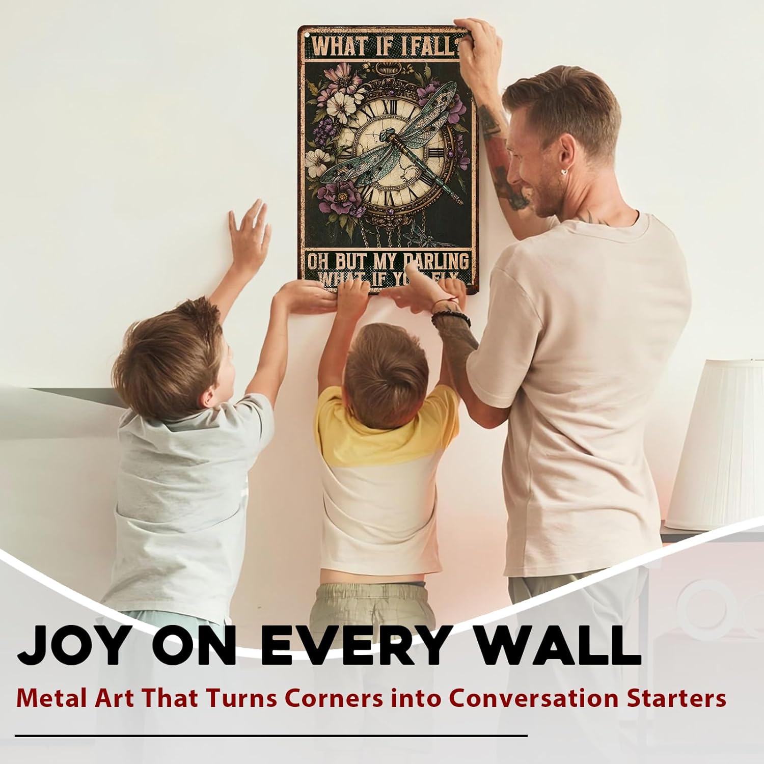 Dragonfly Tin Sign “What If I Fall” - Vintage Hippie Metal Wall Art for Bedroom, Home Office, Cafe & Boho Decor 8x12 Inch - Image 4