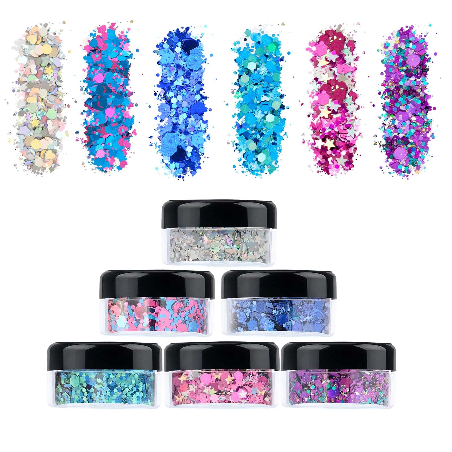 HITOP Body Glitter-6 Colors Holographic Chunky Face Glitter for Women Girls, Cosmetic Makeup Glitter for Festival & Halloween : Beauty & Personal Care