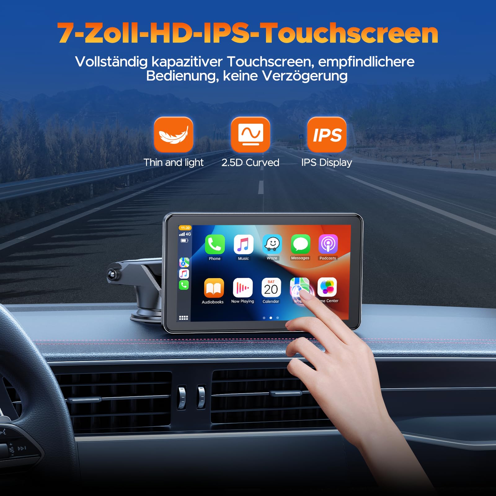 Volam Bezprzewodowy wyświetlacz samochodowy z systemem Android z 7-calowy ekran dotykowy, Mirror Link, nawigacja na żywo, Play Music, Siri, G00gle, asystent głosowy, Bluetooth,FM/Aux