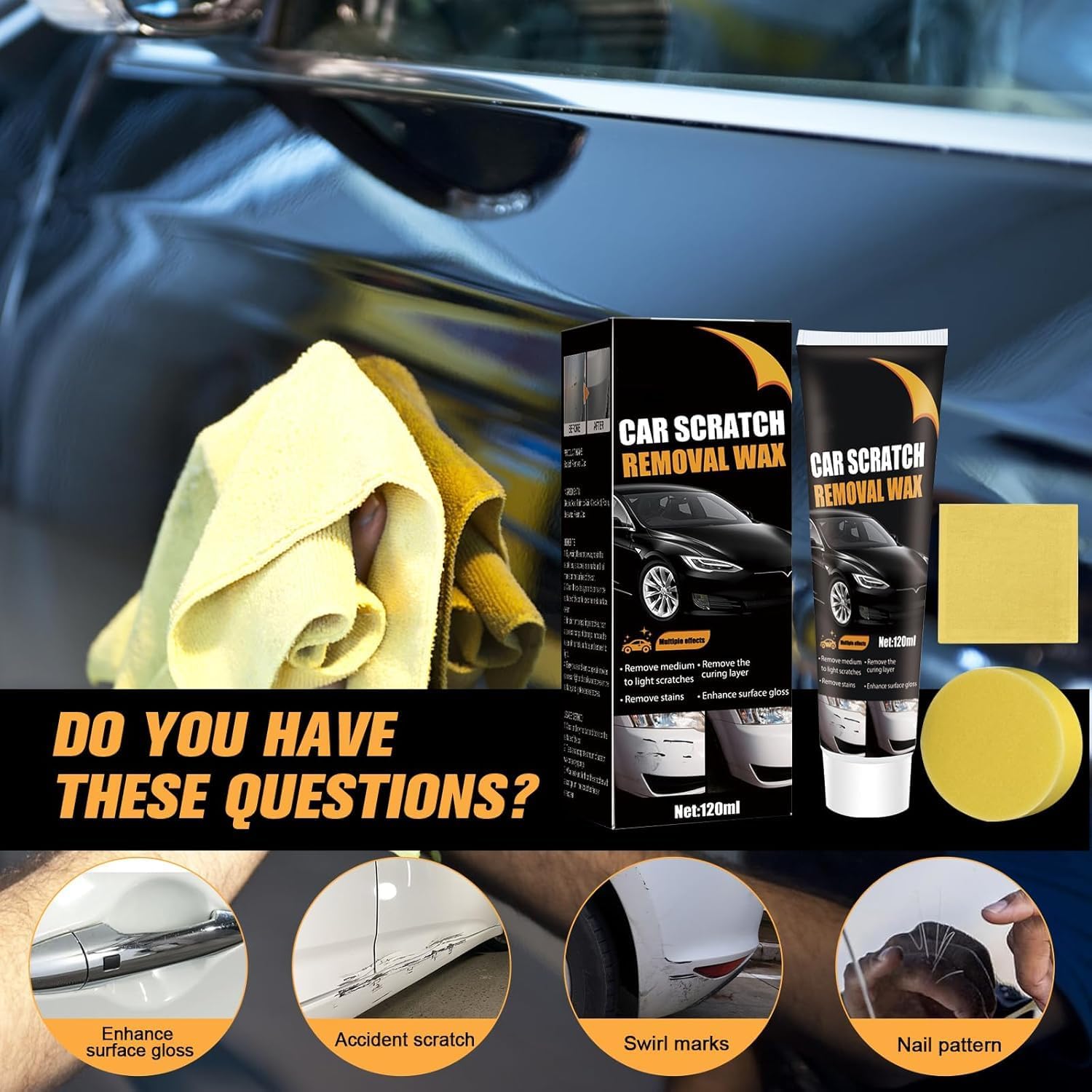 2PCS Car Scratch Remover Wax, Scratch Remover for Vehicles, 2026 Car Scratch Repair Paste Polishing Wax, Premium Car Scratch Remover Kit with Wipe & Sponge for Vehicles for Scratches