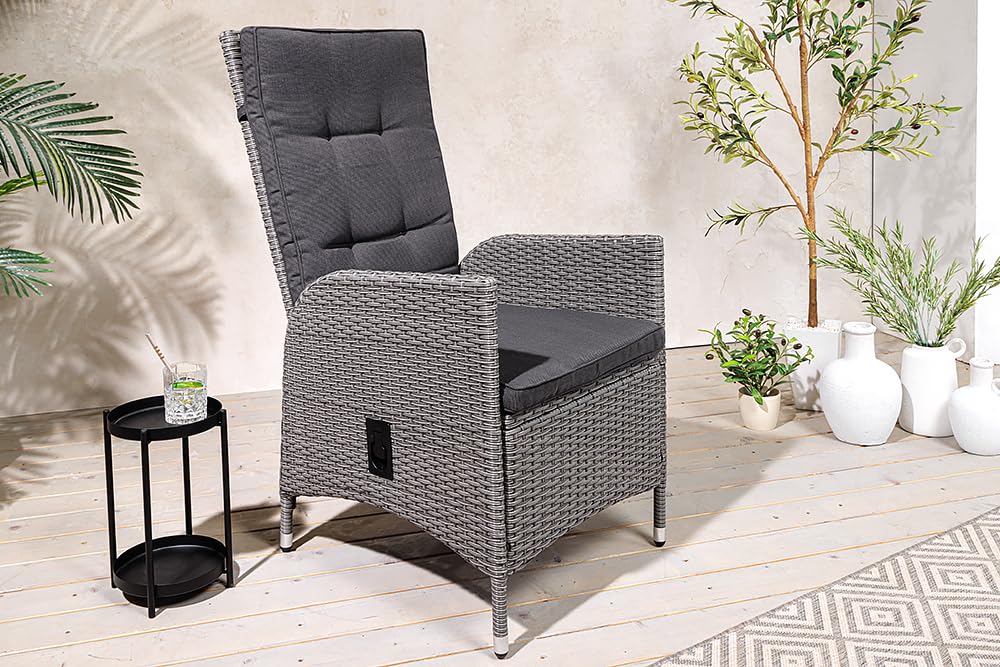 Gartenstuhl SYLT - 56cm - grau - Stoff-Bezug Polyrattan Armlehne Outdoor
