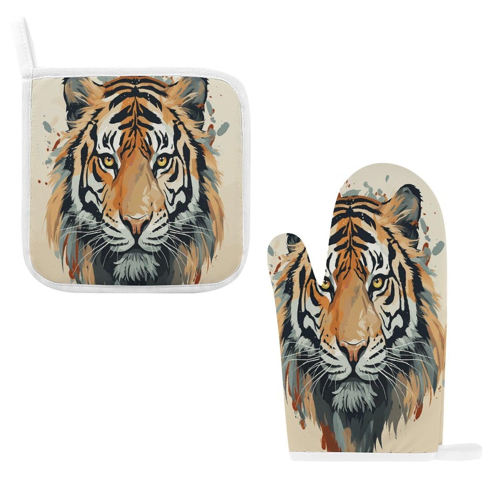 Btcowzrv Style Hand Drawn Tiger Oven Mitts And Pot Holders 2Pcs Set