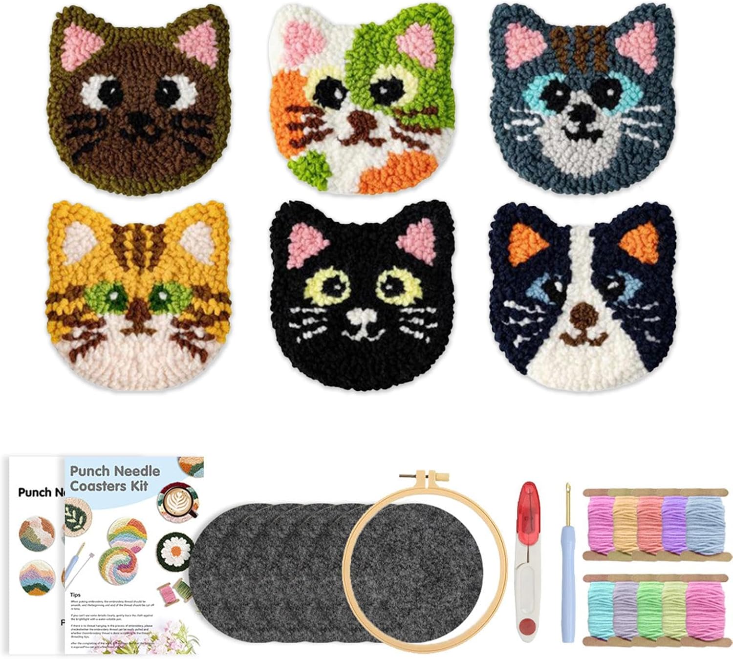 Nuytghr Punch Needle Coaster Kit, Embroidery Stitching Set, Craft Supplies, 3.94 Inches, Portable Yarn Hoop Design, for Adults Beginners Kids Functional Home Art Projects Travel Use