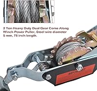 Vista 3 de Cable de acero de 2 toneladas de alta resistencia de 2 ganchos, extractor de potencia de doble engranaje Come Along con herramienta de trinquete