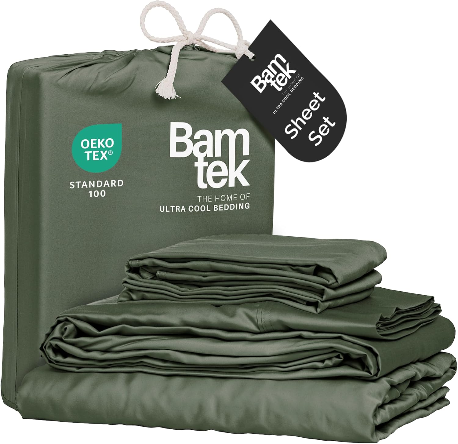 100% Viscose from Bamboo Sheets Queen Size, Super Soft Bedding Set, 4PC Cooling Sheets for Hot Sleepers, Vegan Silk Moisture Wicking, Organically Grown Bedsheet, Moss - 60" x 80"