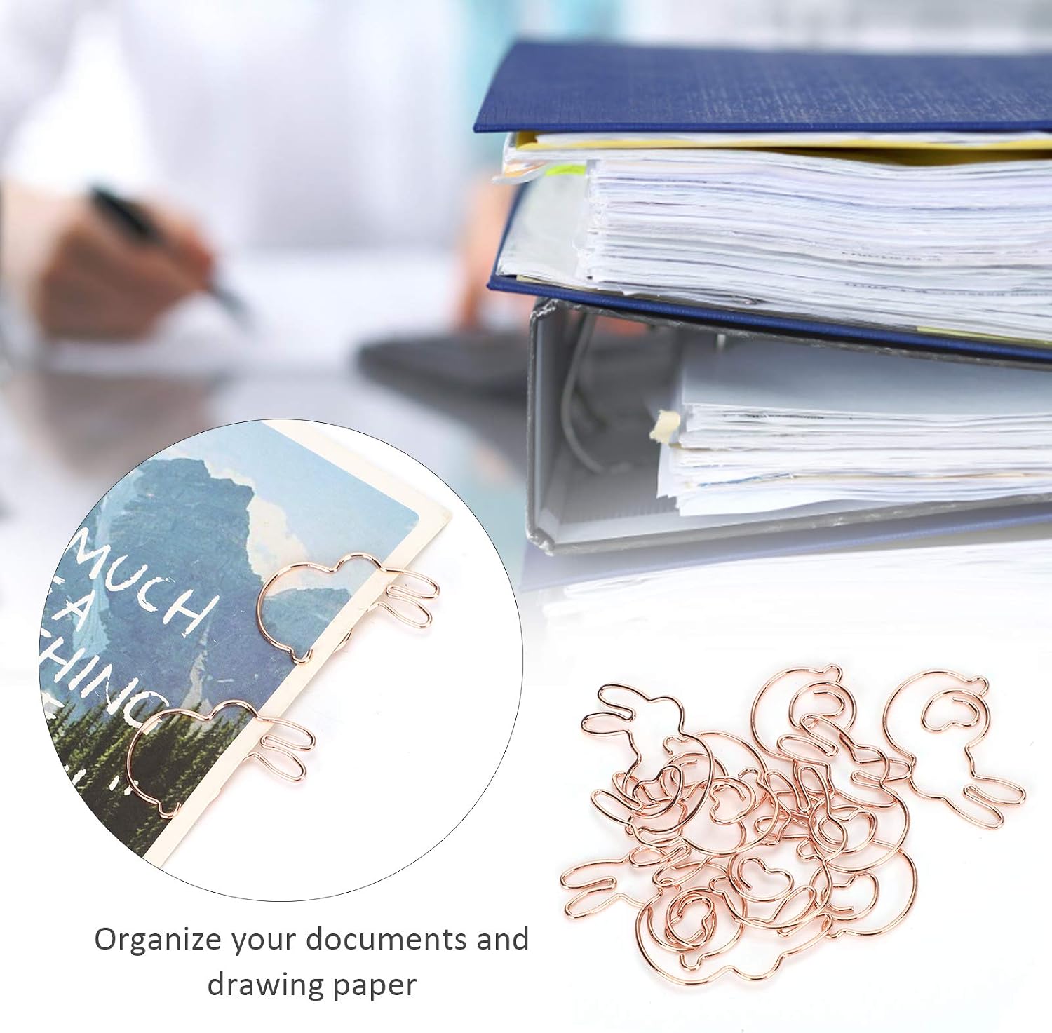 20Pcs Paper Clips Rose Gold Rabbit Shape Paper Clips Special‑Shaped Cartoon Paper Clips for Classifying Office Supplies