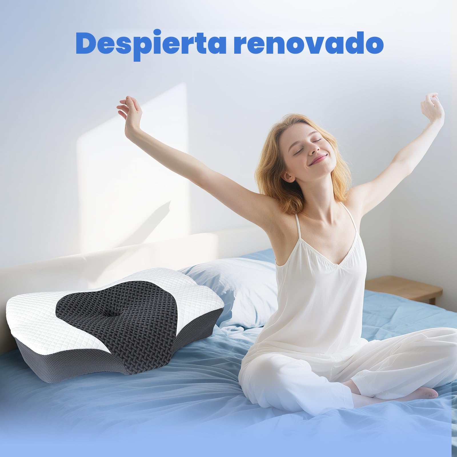 SAHEYER Almohada Cervicales y Cuello, Almohadas Ergonómico de Espuma Viscoelastica, Almohada Antironquidos Ortopedica para Dormir de Lado y Boca Arriba, 60x40x11/13cm, Gris