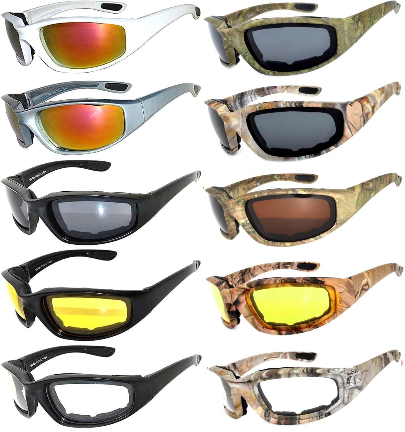OWL Motorcycle Riding Sport Sunglasses Assorted Color Multipacks, Unisex Foam Padded Wind Blocking Glasses UV400 Protection