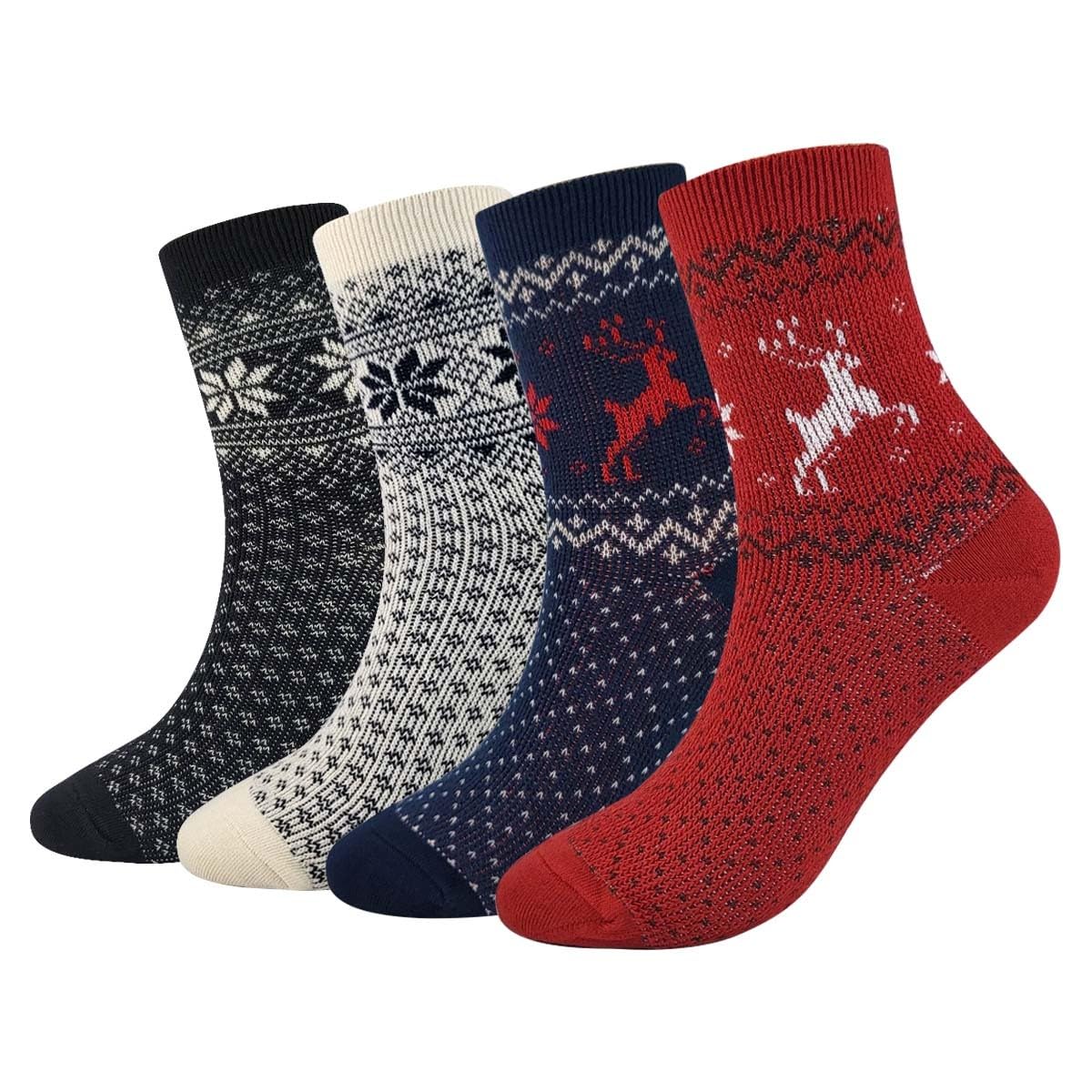 Women's Cotton Blend Knit Crew Socks, Soft Everyday Nordic Style Set – Colorful Patterns, Made in Korea