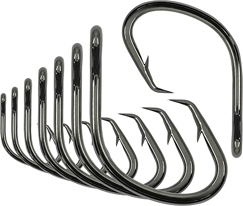 Miniatura 1 de BLUEWING Gancho circular de gran espacio de 25 ganchos de pesca de acero de alto carbono, ganchos de pesca extra afilados para pesca en agua dulce