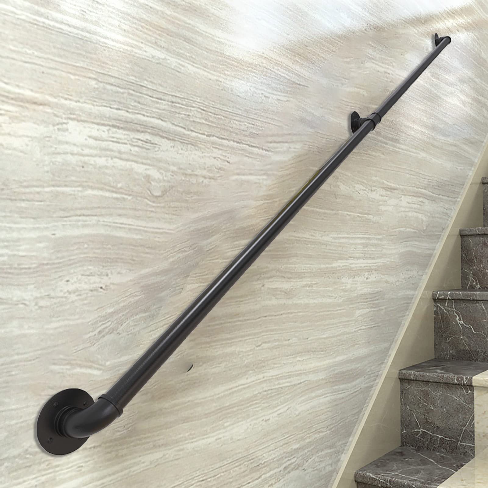 Rampe d'escalier intérieur en métal noir 2,1 m pour décoration salon et entrée moderne
