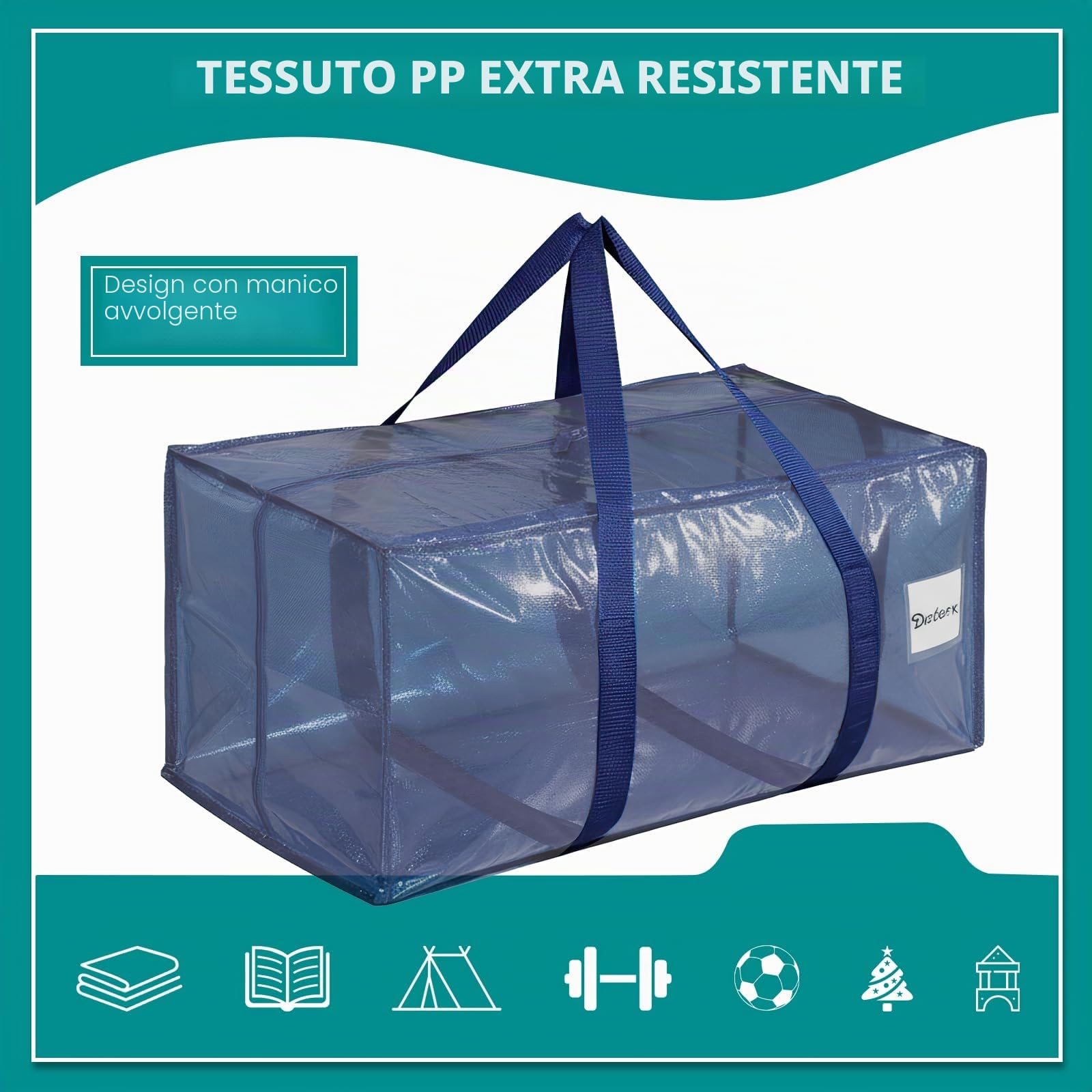 Dntorx 4 sacchetti da 90 l, Heavy Duty per traslochi, grandi con manico con chiusura lampo, pieghevole, per trasloco, campeggio, biancheria da letto, vestiti, colore blu