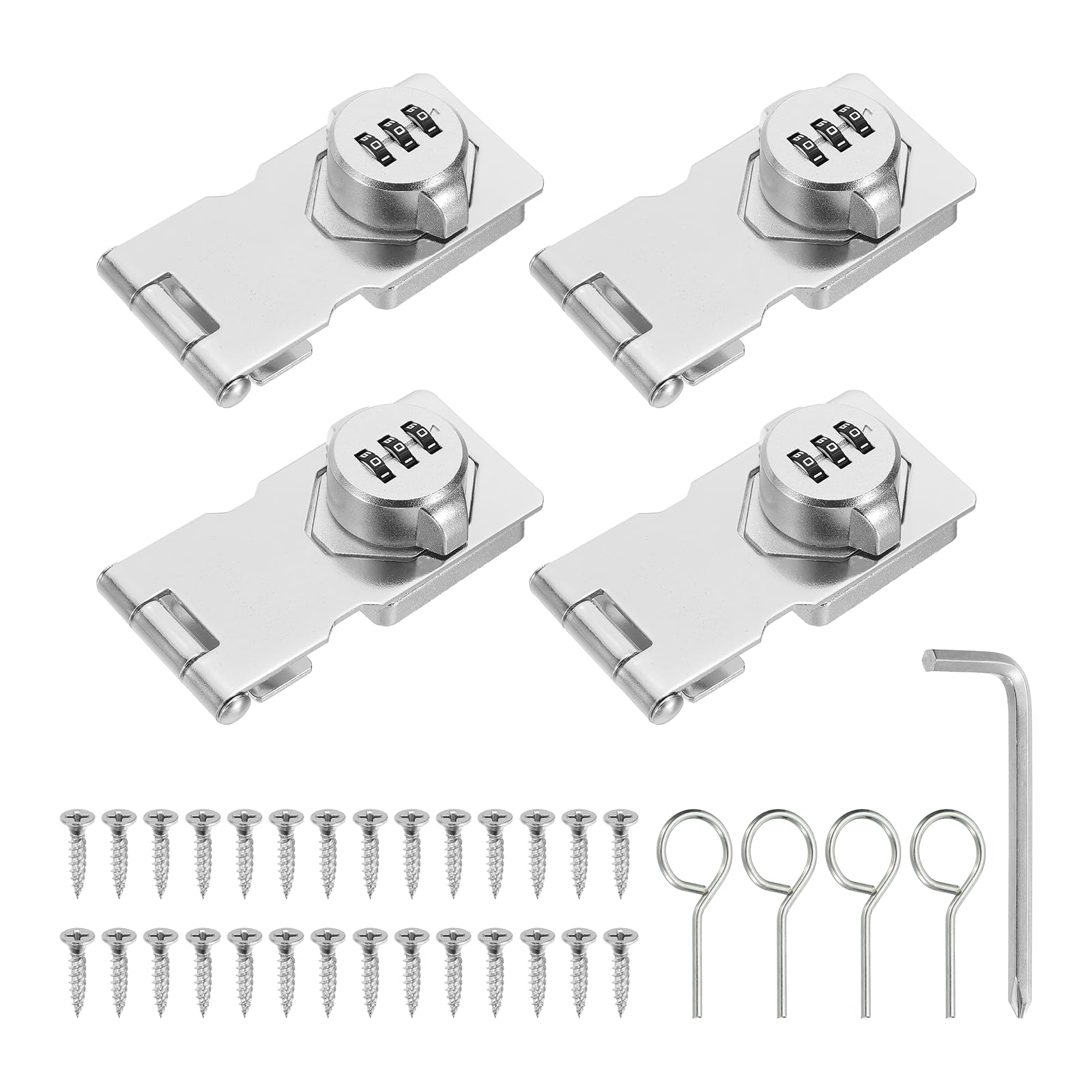 Defanex 4 Pcs Keyless Cabinet Lock with Combination Code (3.5 Inch) - 3-Digit Password Hasp Latch Lock Mechanical Password Rotary Hasp, for Drawer Closet Cupboard Fence Door, Silver โ image 1