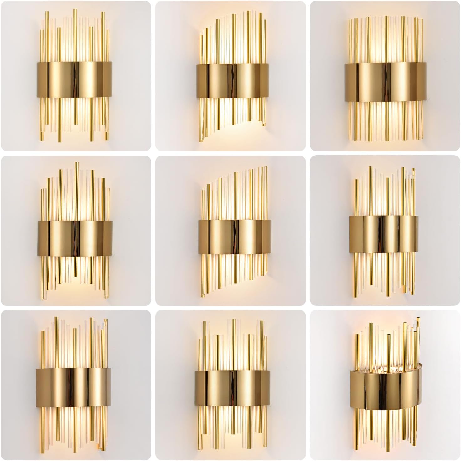 Gold Wall Sconces LED Dimmable Modern Crystal Wall Sconces Gold Wall Light Titanium Vanity Wall Light for Bedroom, Living Room, Dining Room Vanity Mirror Light, Dimmable 0-32W with Light Source,3000K