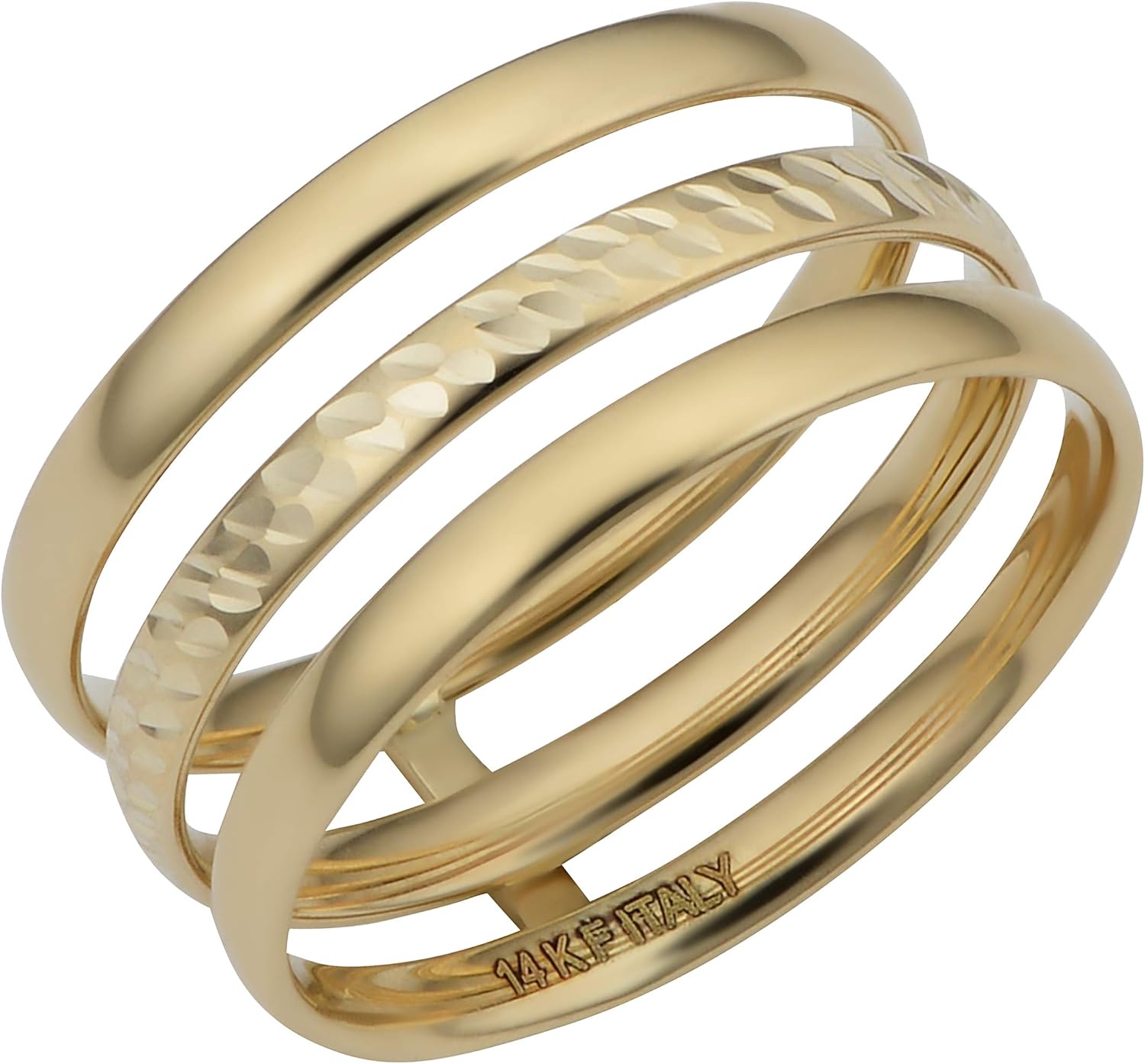 Kooljewelry 14k Yellow Gold 10 mm Diamond-cut Finish Triple Band Ring