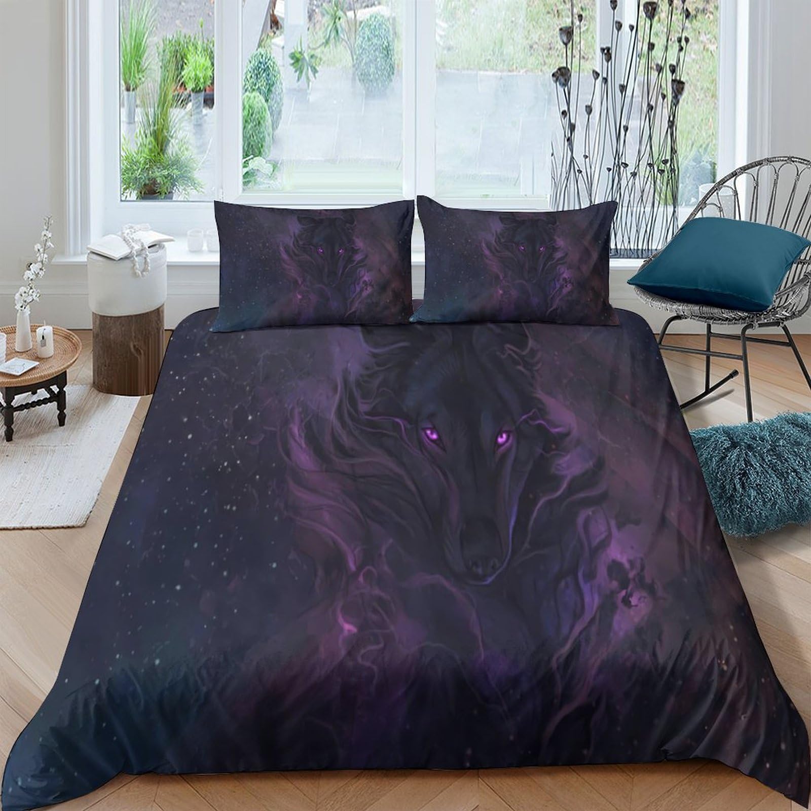 Housse de couette loup 3D 260x220 cm en microfibre pour lit adulte