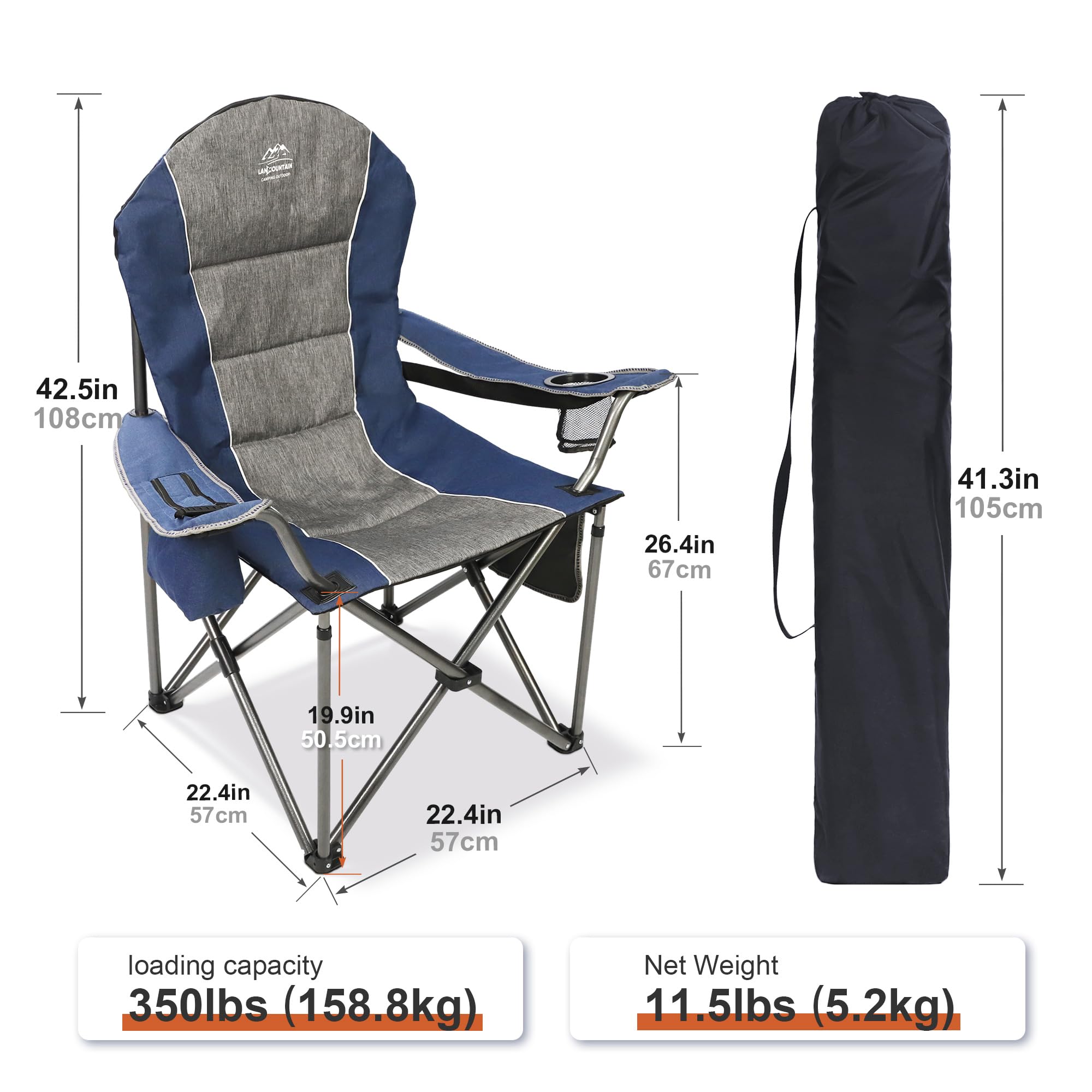 Chaise De Camping Pliable Surdimensionnée Avec Porte-gobelets Sac Isotherme C