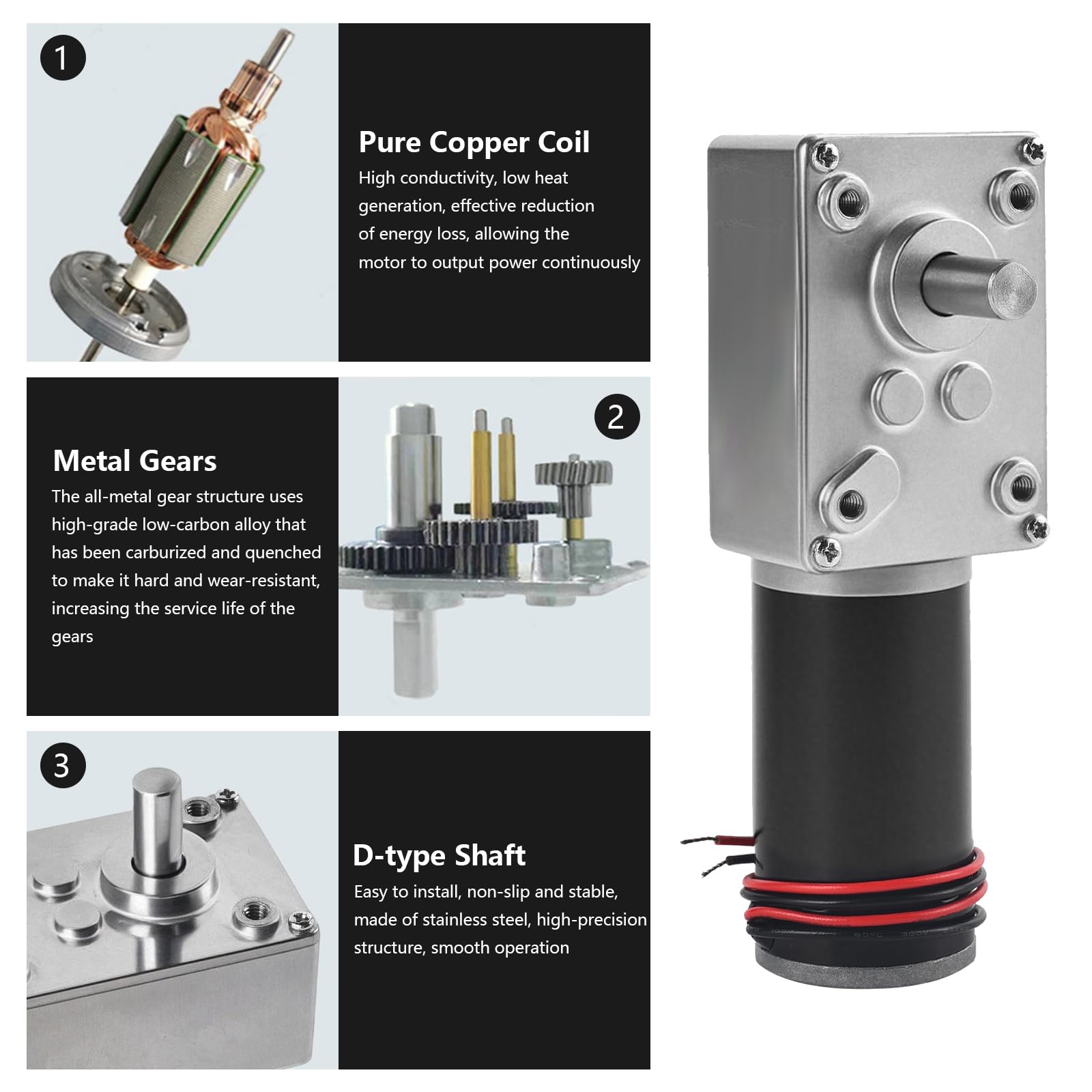 Moteur à vis sans fin - Vitesse de torsion élevée - Réduisez le moteur électrique réversible à vis sans fin - Arbre de 8 mm - Pour robot DIY - Table rotative - Serrure de porte - Machine à rideau 12 V