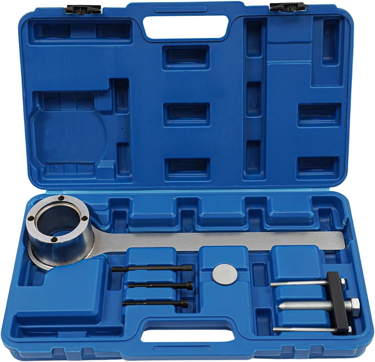Crankshaft Pulley Removal Tool Set for Land Rover V8 XC1777 Blue Storage Case, Professional Installer Kit Secures Timing Chain, Reusable Forged Steel