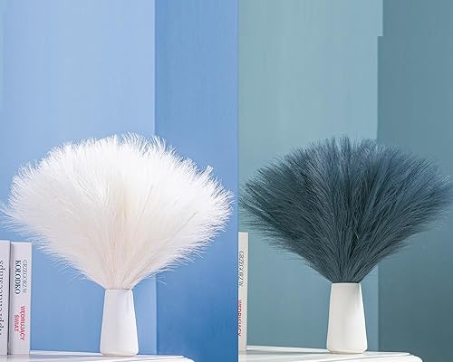 Decoración de hierba de pampa sintética blanca y azul  Hierba artificial de pampa pequeña hierba de pampa esponjosa arreglo floral