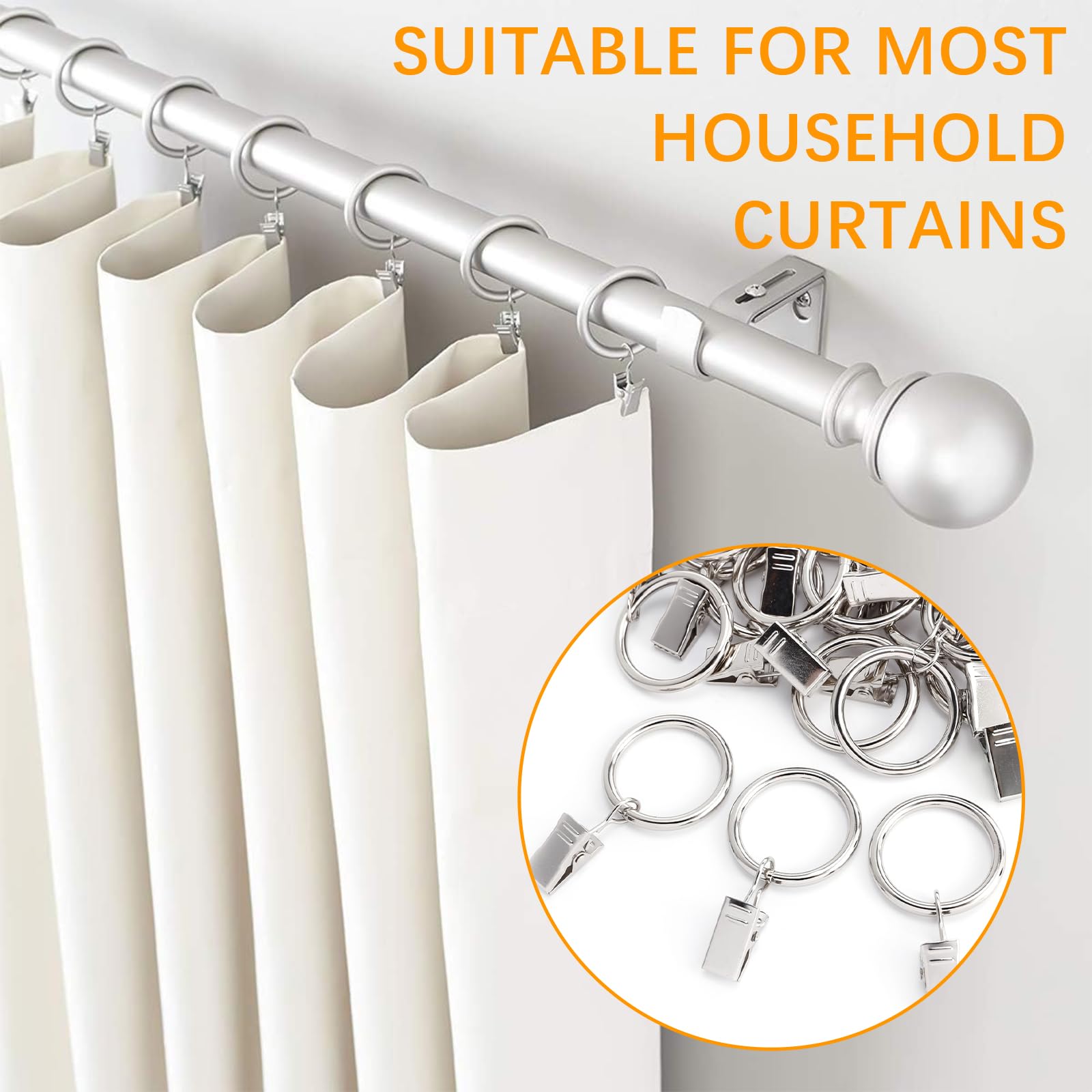 CHUIFAI 60 stuks 30 mm metalen gordijnringen met haken, 60 gordijnringen 60 kunststof gordijnhaken, gordijnringen wit, gordijnringen met clips voor douchegordijnen, raamgordijnen CHUIFAI 60 stuks 30 mm metalen gordijnringen met haken, 60 gordijnringen 60 kunststof gordijnhaken, gordijnringen wit, gordijnringen met clips voor douchegordijnen, raamgordijnen