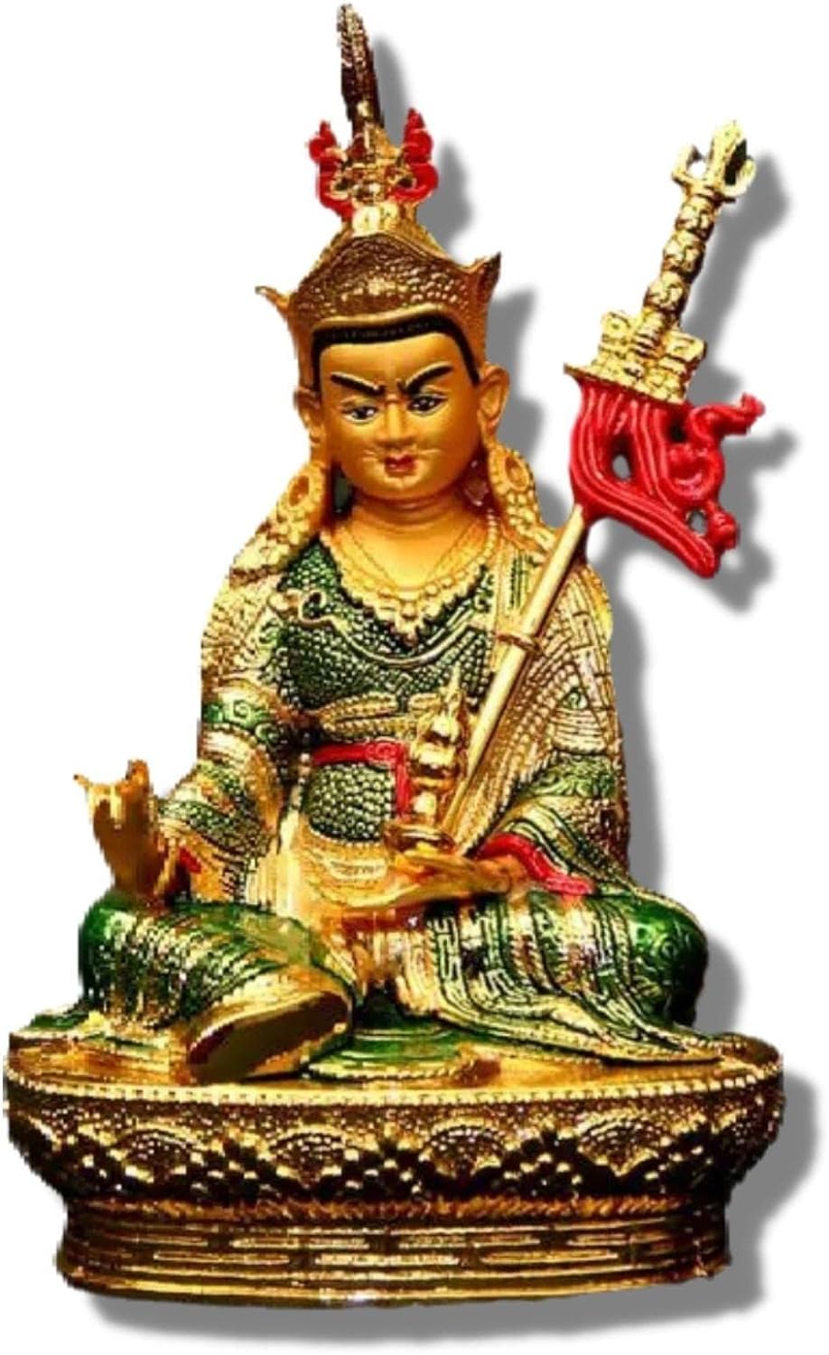 置き物 14.5 センチメートル真鍮塗装パドマサンバヴァ仏像、レトロな仏殿安置