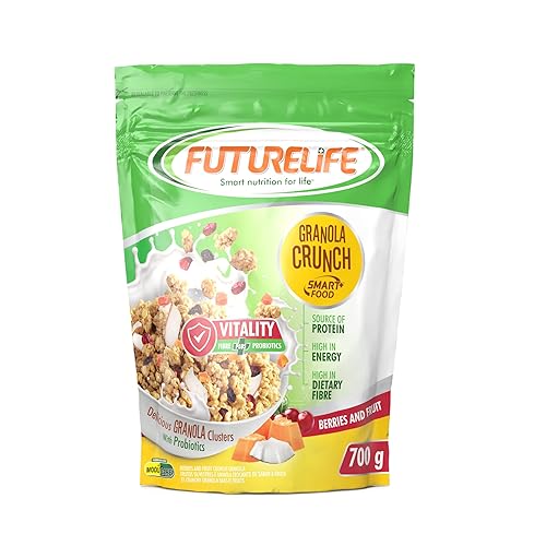 FUTURELIFE Smart Food Crunch Granola Bayas y frutas 24.7 oz 0.25 oz de proteína Alta energía Contiene probióticos Avena enrollada Alto en