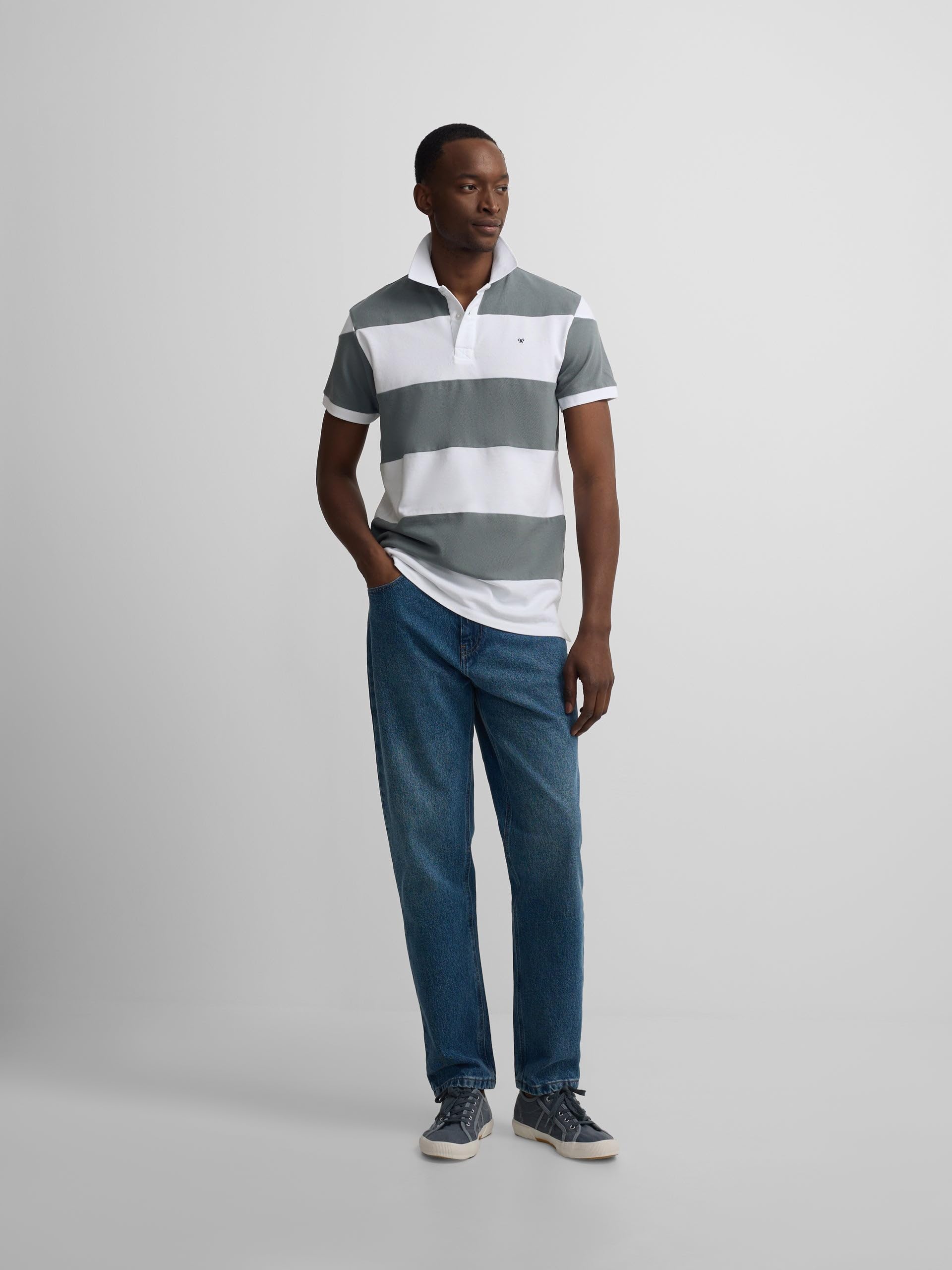 SILBON Polo Manga Corta Rayas Anchas Manga Corta para Hombre