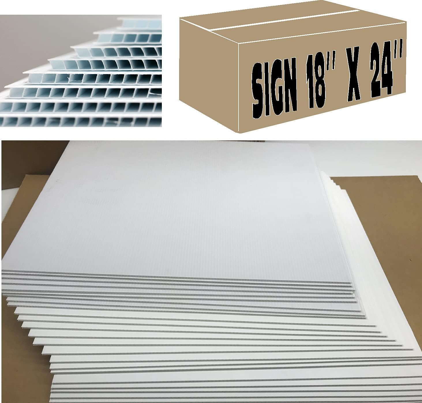 100 Pack, Blank Signs White 18 x 24 inch x 4mm Corrugated Plastic Sign Board, Flute 18'', Bundles of 100 Pieces Great For Advertising Any Events, Ship Same Day (100Signs18x24)