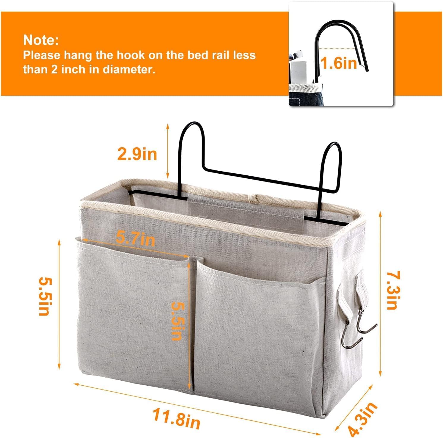 Cheet enterprise Polycarbonate Bedside Hanging Storage Bag Clothes Basket Organizer for Tablets, Magazines, Books, Phones, Remote Control Bedroom Organizer, Cleaning Supplies, Grey 4
