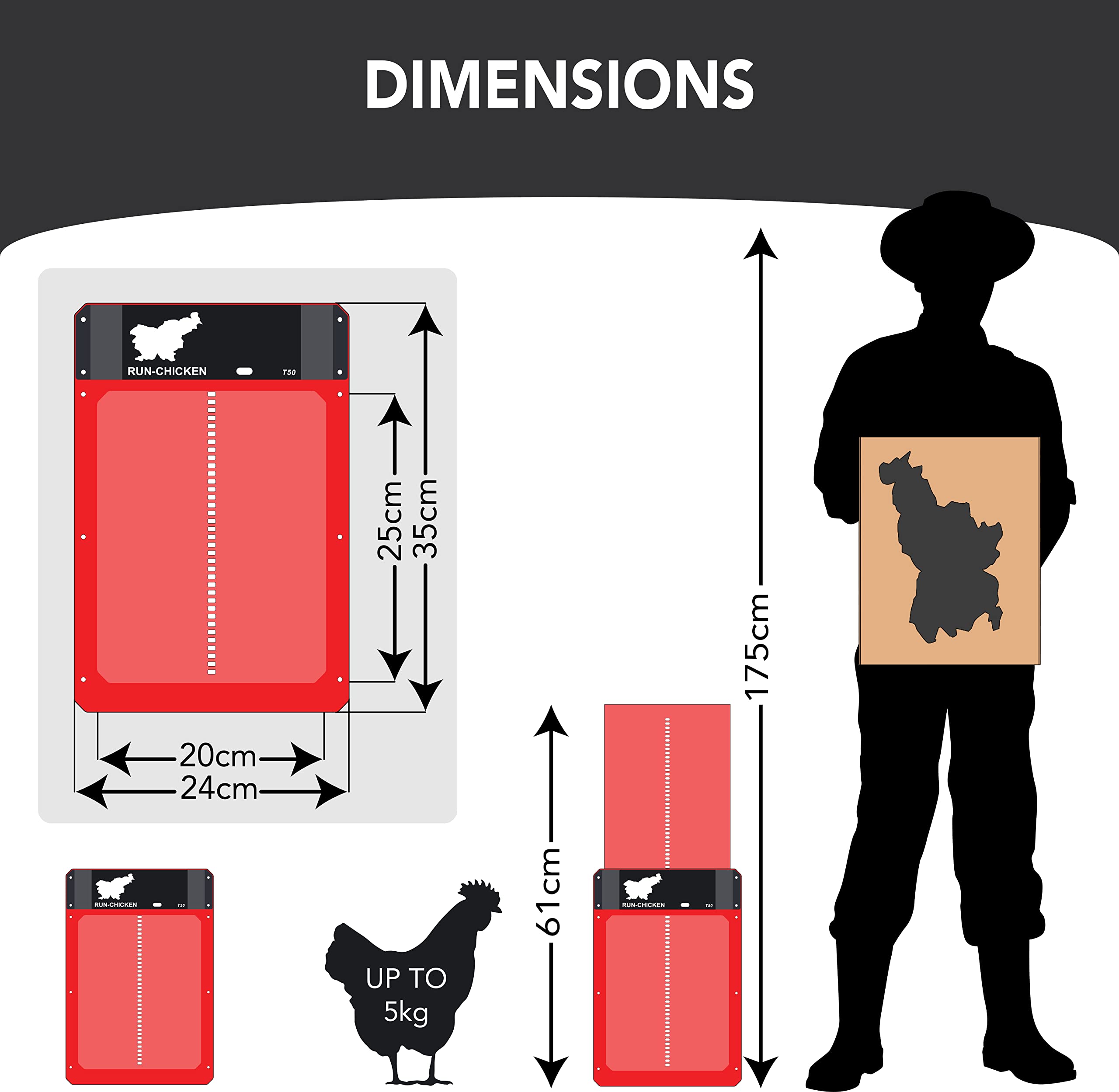 RUN-CHICKEN - Model T50 - Automatyczna brama do kurnika - w pełni aluminiowa - wykrywanie światła - timer otwarcia wieczorem i porannym