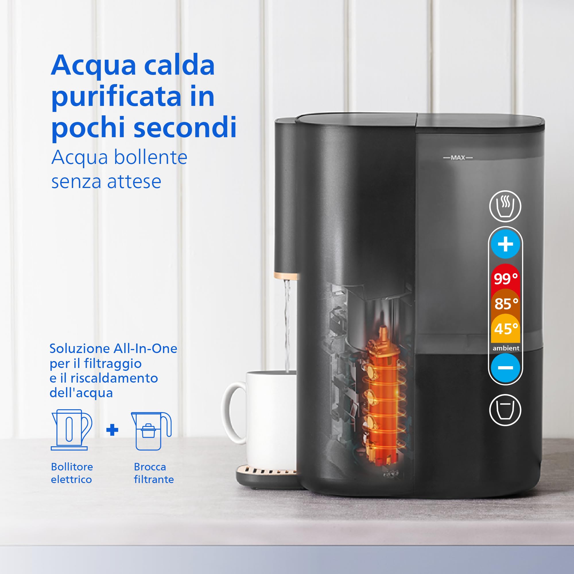 Philips Water Erogatore d’acqua a Osmosi Inversa 6100: acqua calda purificata in secondi, gusto migliore, filtrazione RO 5in1, >110 contaminanti ridotti, rapporto 3:1,UV-C, senza installazione, 2000L