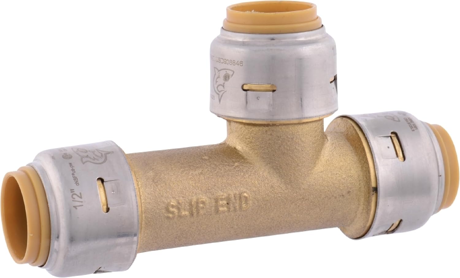 SharkBite 3/4 Inch Slip Tee, Push to Connect Brass Plumbing Fitting, Copper and CPVC, U3370LFA