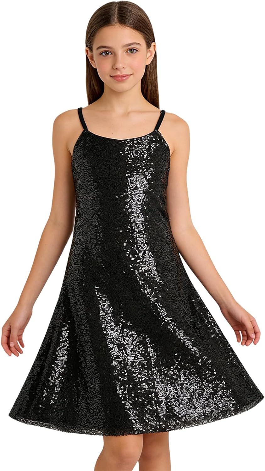 Hansber Kids Pencil Cami Dress for Themed Party Dance Spaghetti Strap Girls Sparkly Bodycon Dresses