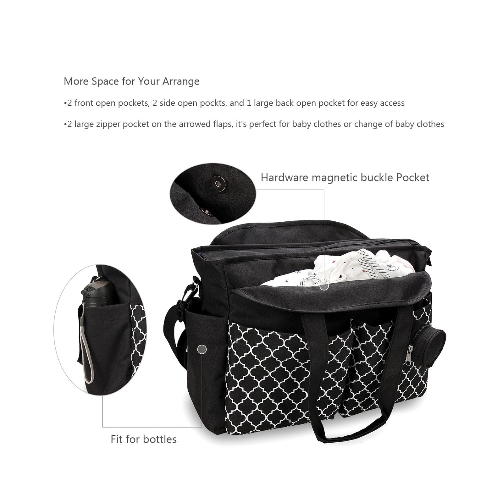 Wickeltasche Windeltasche Reisetasche Handtasche Aus Robustem Polyester mit Verstellbaren Trägern Und Praktischer Aufteilung für Mütter Unterwegs Im, Schwarz