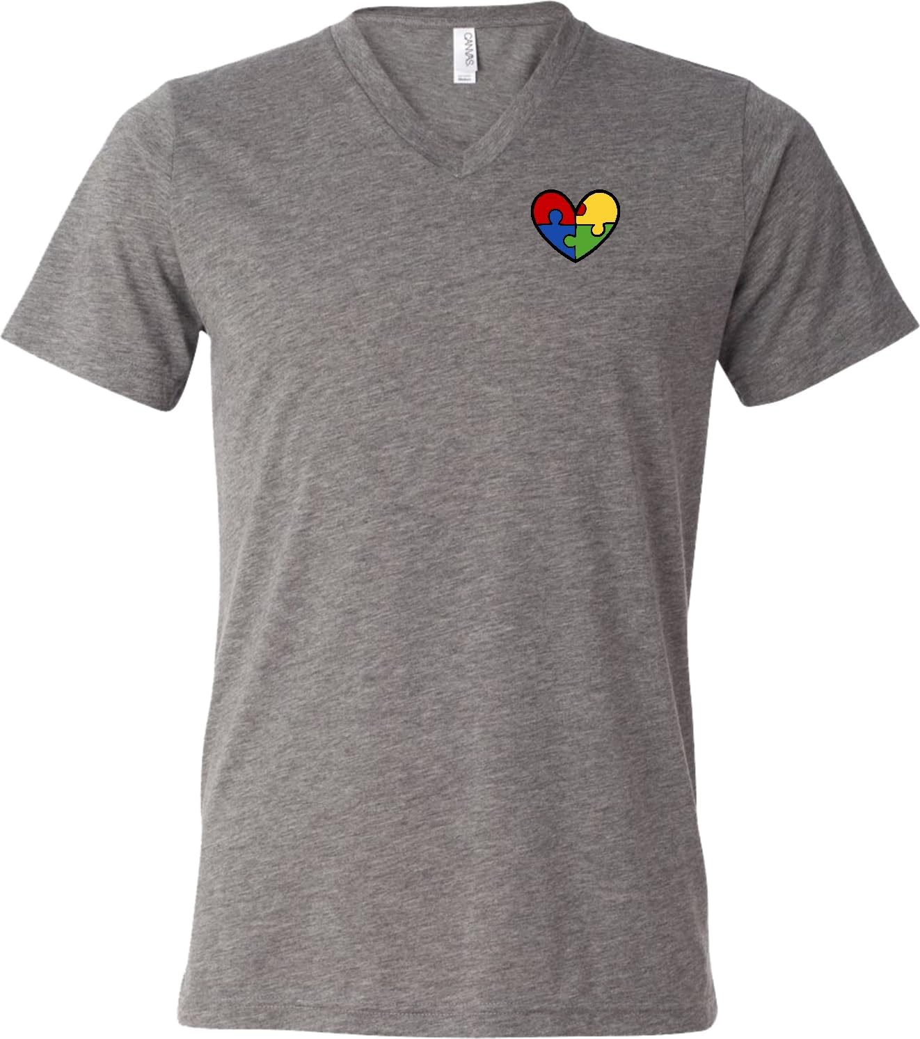 Buy Cool Shirts Autism Awareness V-Neck Shirt with Heart Puzzle Pieces Chest Print Support Neurodiversity