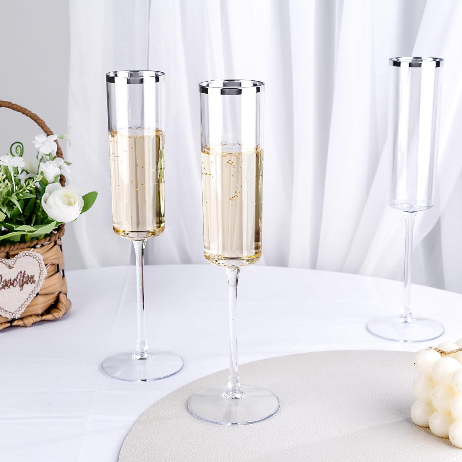 Ciaell 24 Pack Silver Plastic Champagne Flutes - 6 Oz Disposable Champagne Glasses - Square Silver Rim Plastic Toasting Glasses for Party Birthday Anniversary Wedding - Image 7