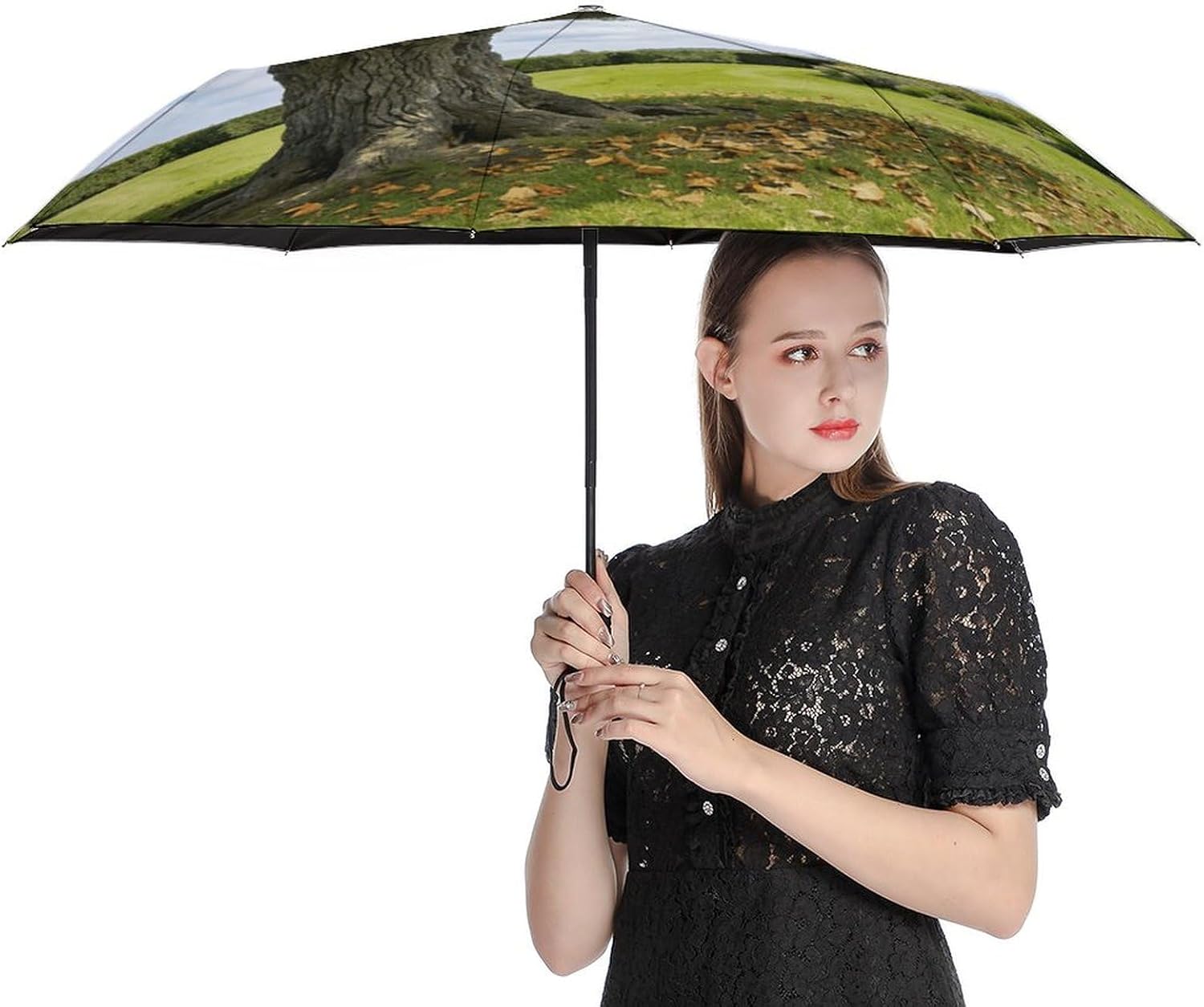 Landscape Tree Umbrella,Automatic Open 3 Folding Umbrella Strong And Portable Durable Premium Grip Travel Umbrella for Men And Women Fits Car And Backpack