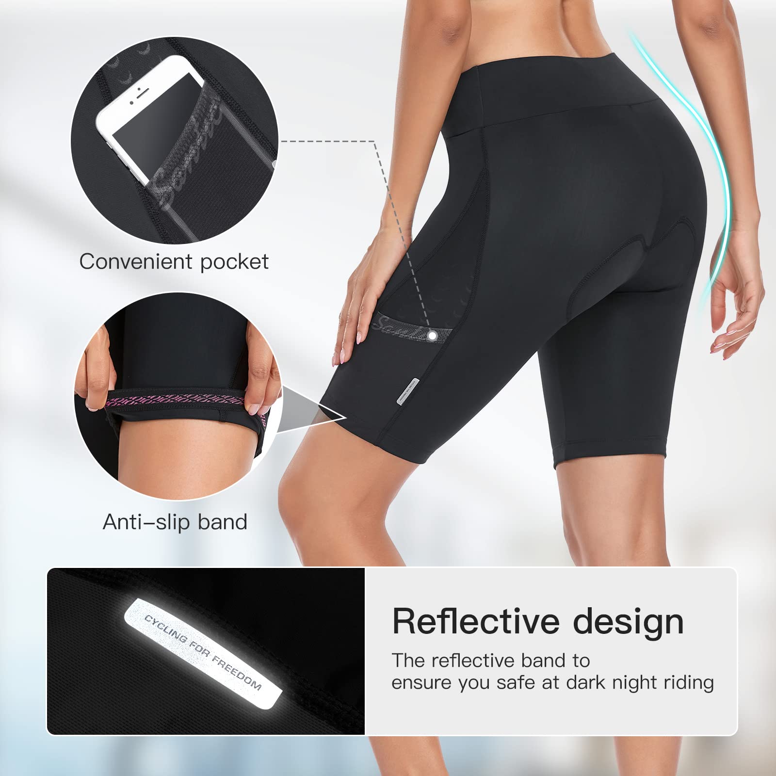 Santic Short de cyclisme rembourré respirant à séchage rapide avec poches latérales pour femme